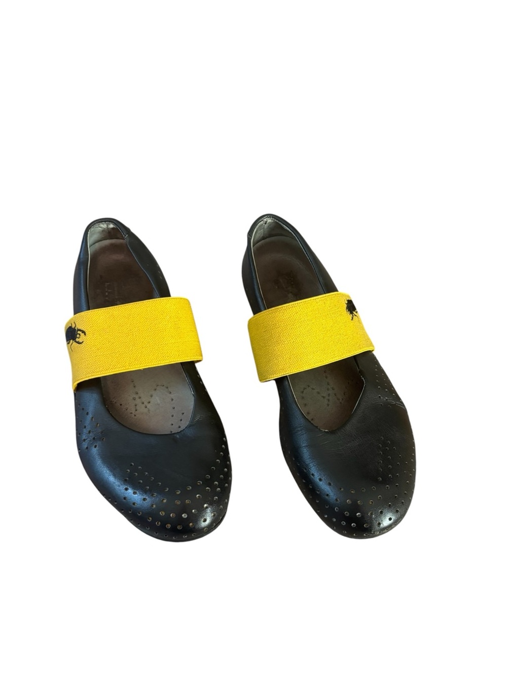 Fly London ballerina flats stretchy slip on black and yellow funky 37